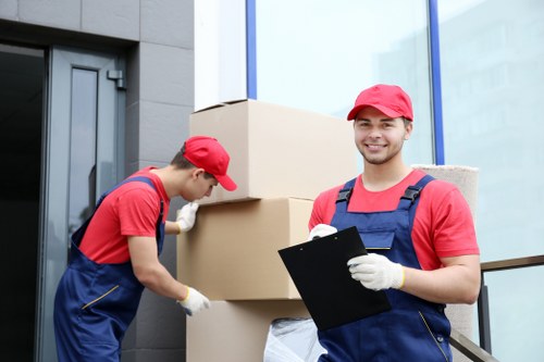 Packed moving boxes and furniture ready for removals and storage in Uxbridge