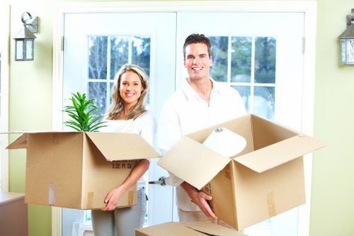 Organized moving boxes stacked for a residential relocation in Uxbridge